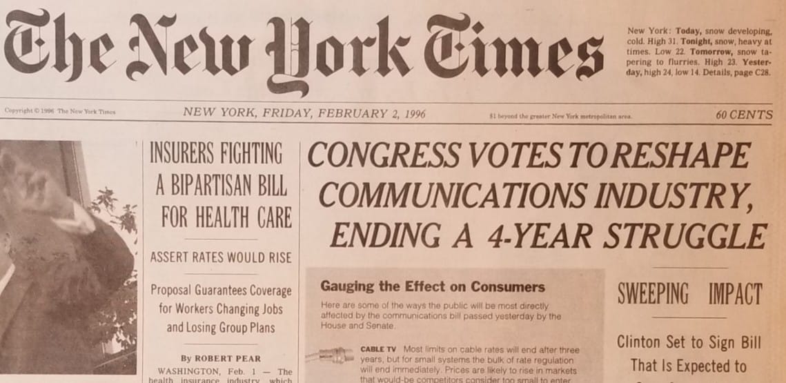 New York Times Front Page Feb 2 1996